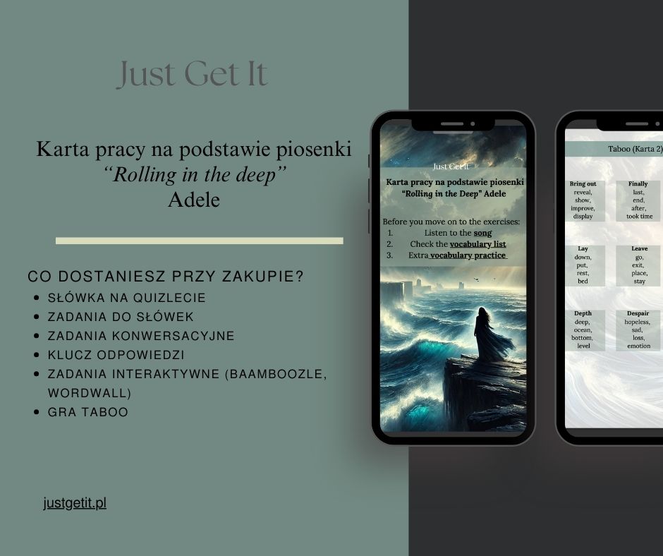 🎶 Karta pracy z piosenką „Rolling in the Deep” – Adele + BONUS: gra Taboo!