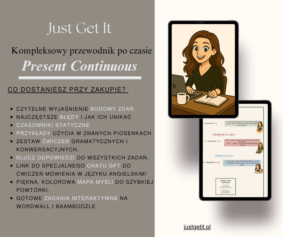 Present Continuous – kompletna karta pracy + interaktywne ćwiczenia oraz mapa myśli